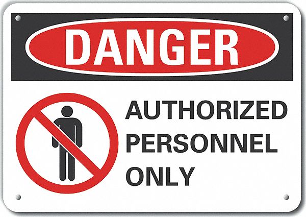 Reflective  Authorized Personnel Danger Sign: Aluminum, Mounting Holes Sign Mounting, Engineer Grade