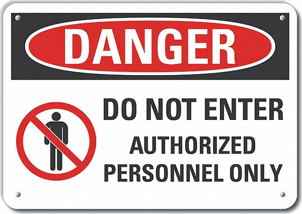Reflective  Authorized Personnel Danger Sign: Aluminum, Mounting Holes Sign Mounting, Engineer Grade