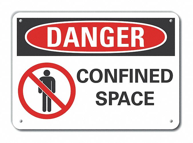 Reflective  Confined Space Danger Sign: Aluminum, Mounting Holes Sign Mounting, Engineer Grade