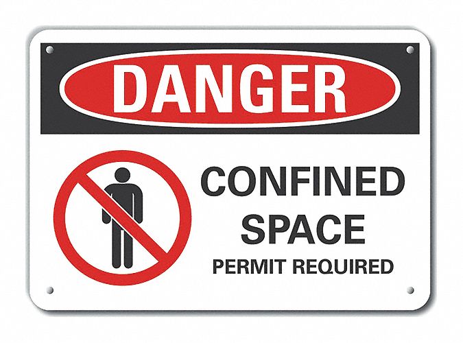 Reflective  Confined Space Danger Sign: Aluminum, Mounting Holes Sign Mounting, Engineer Grade