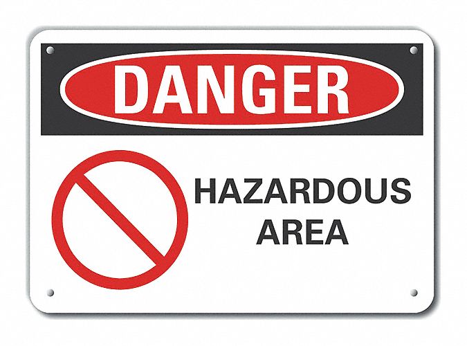 Reflective  Hazard Area Danger Sign: Aluminum, Mounting Holes Sign Mounting, Engineer Grade