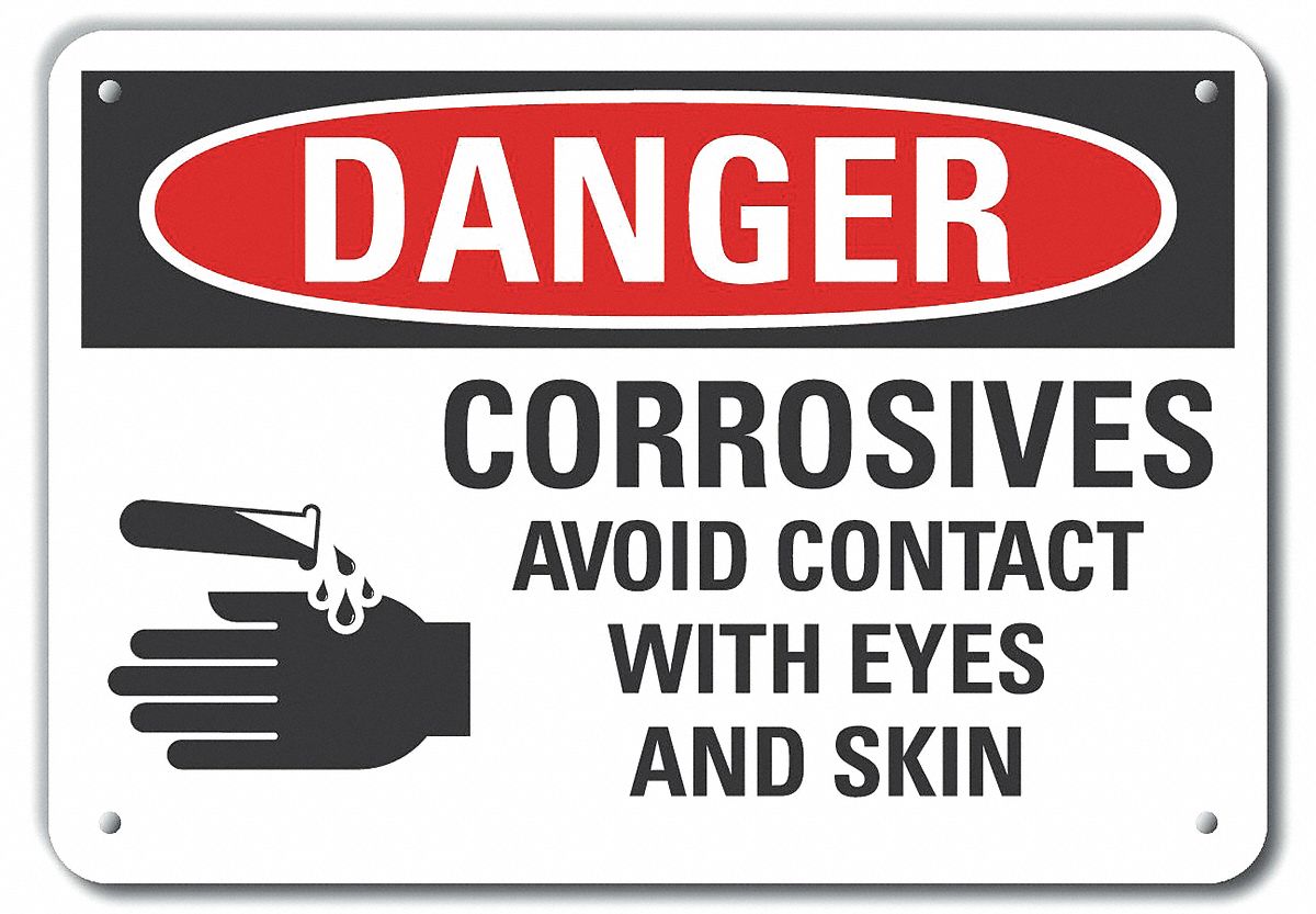Reflective  Corrosive Materials Danger Sign: Aluminum, Mounting Holes Sign Mounting, Engineer Grade