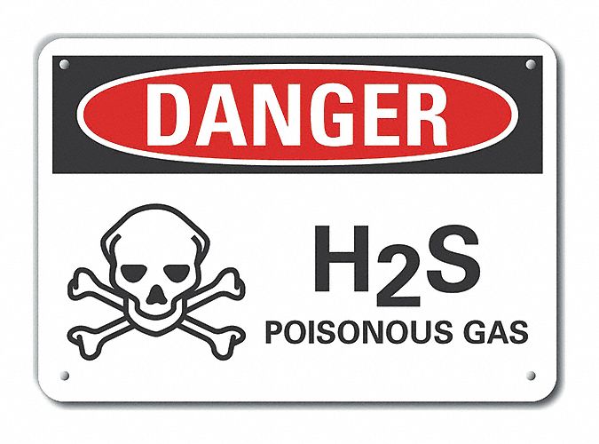 Reflective  H(2)S Poisonous Gas Danger Sign: Aluminum, Mounting Holes Sign Mounting, Engineer Grade