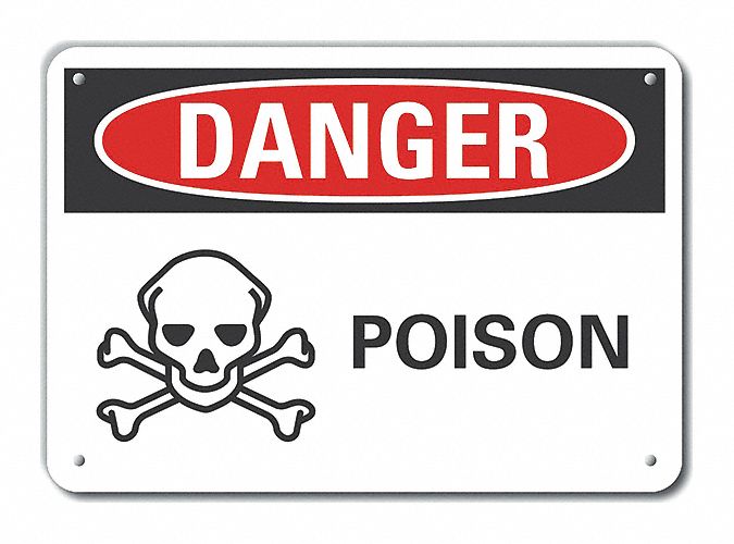 Reflective  Poison Danger Sign: Aluminum, Mounting Holes Sign Mounting, Engineer Grade