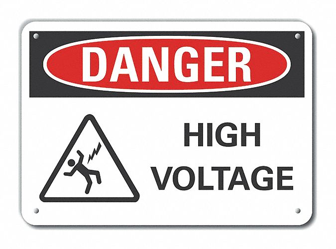 Reflective  High Voltage Danger Sign: Aluminum, Mounting Holes Sign Mounting, Engineer Grade, Danger