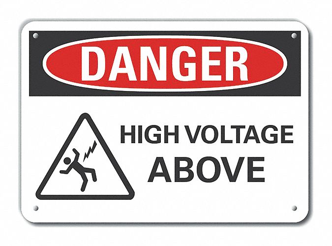 Reflective  High Voltage Danger Sign: Aluminum, Mounting Holes Sign Mounting, Engineer Grade, Danger
