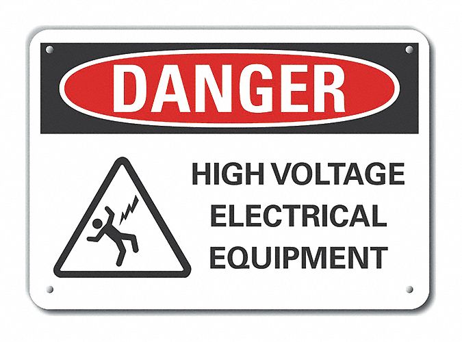 Reflective  High Voltage Danger Sign: Aluminum, Mounting Holes Sign Mounting, Engineer Grade, Danger