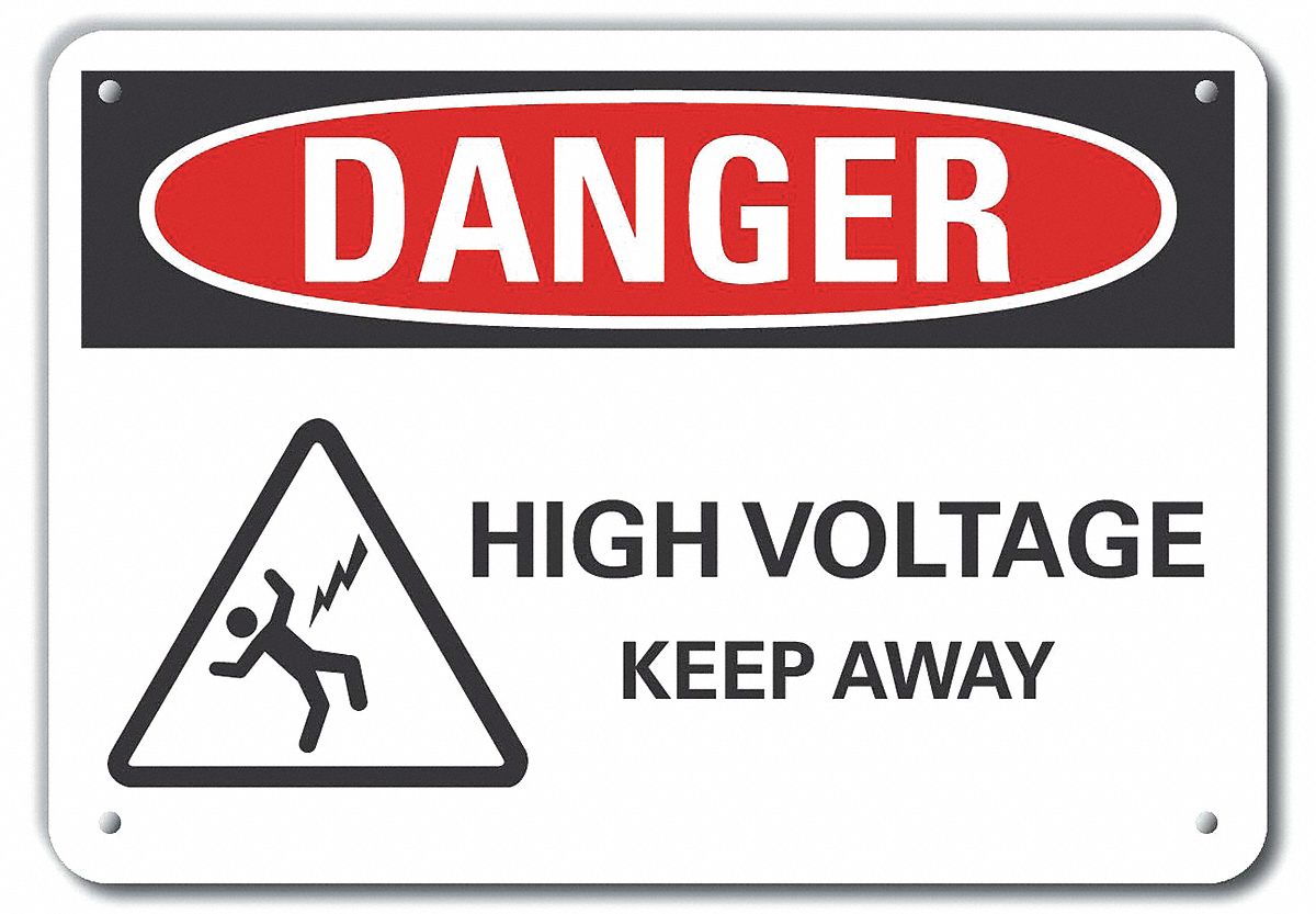 Reflective  High Voltage Danger Sign: Aluminum, Mounting Holes Sign Mounting, Engineer Grade, Danger