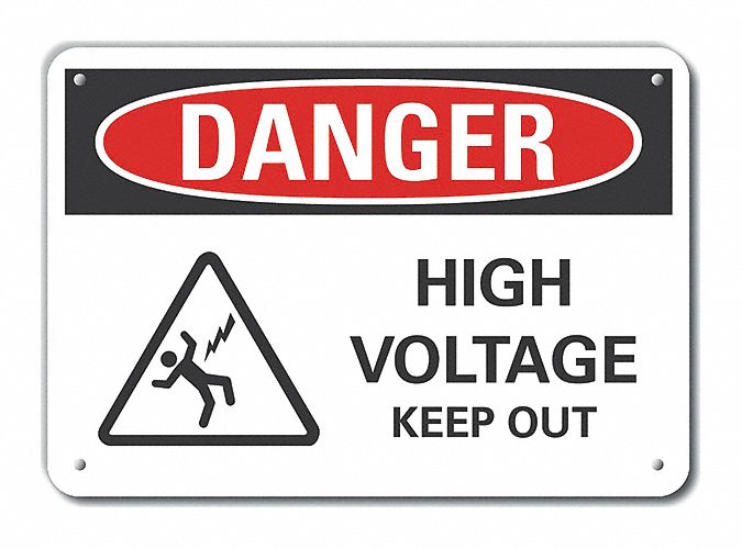 Reflective  High Voltage Danger Sign: Aluminum, Mounting Holes Sign Mounting, Engineer Grade, Danger
