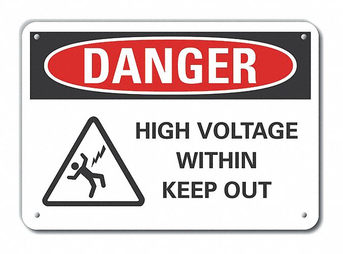Reflective  High Voltage Danger Sign: Aluminum, Mounting Holes Sign Mounting, Engineer Grade, Danger