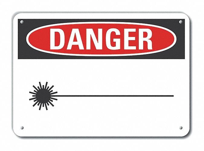 Reflective  Laser Area Danger Sign: Aluminum, Mounting Holes Sign Mounting, Engineer Grade