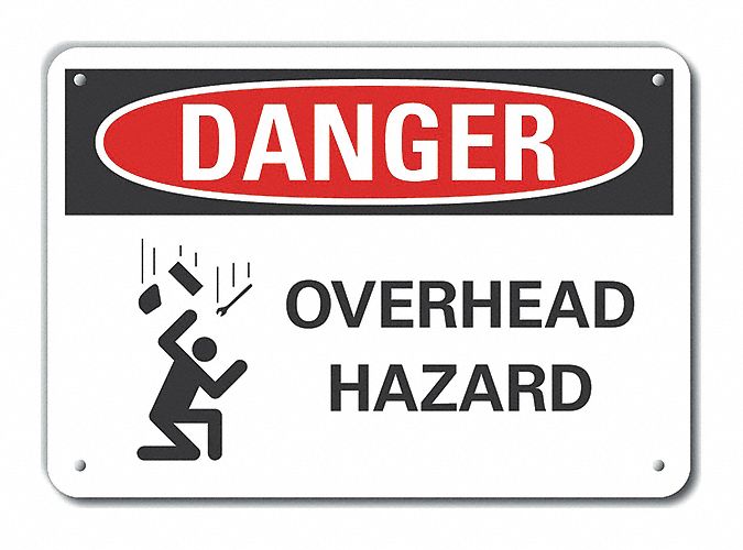 Reflective  Overhead Hazard Danger Sign: Aluminum, Mounting Holes Sign Mounting, Engineer Grade