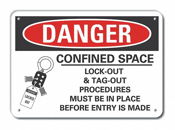 Reflective  Confined Space Danger Sign: Aluminum, Mounting Holes Sign Mounting, Engineer Grade
