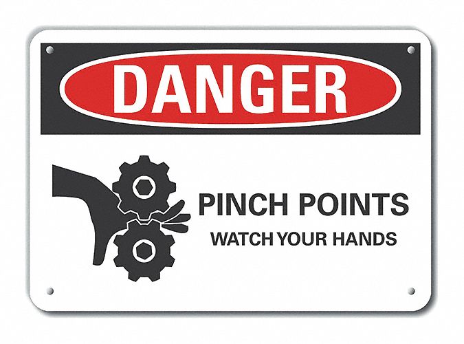 Reflective  Pinch Point Danger Sign: Aluminum, Mounting Holes Sign Mounting, Engineer Grade