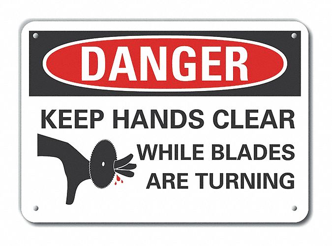 Reflective  Keep Hands Clear Danger Sign: Aluminum, Mounting Holes Sign Mounting, Engineer Grade