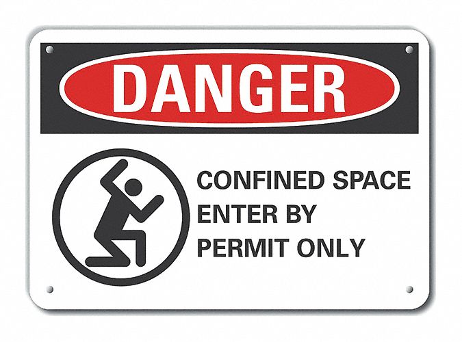 Reflective  Confined Space Danger Sign: Aluminum, Mounting Holes Sign Mounting, Engineer Grade