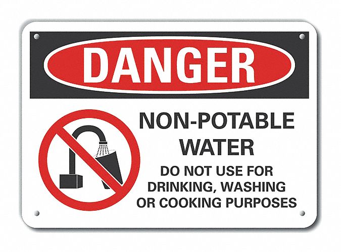 Reflective  Potable Water Danger Sign: Aluminum, Mounting Holes Sign Mounting, Engineer Grade, Metal