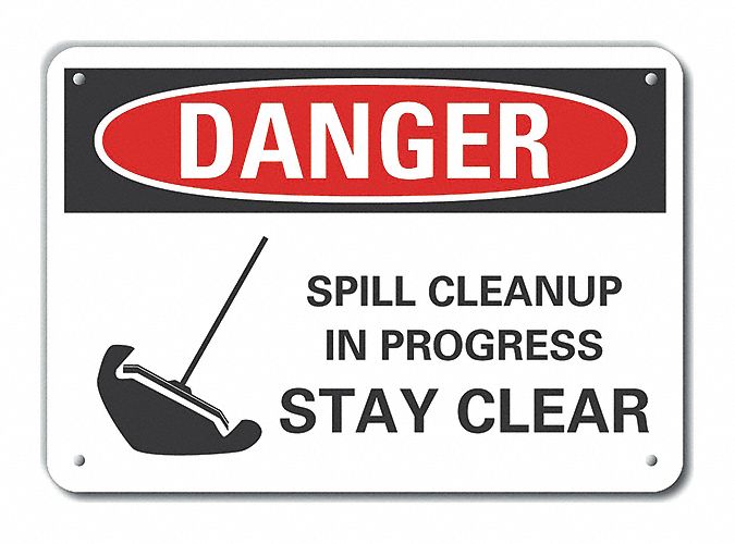 Reflective  Spill Control Danger Sign: Aluminum, Mounting Holes Sign Mounting, Engineer Grade