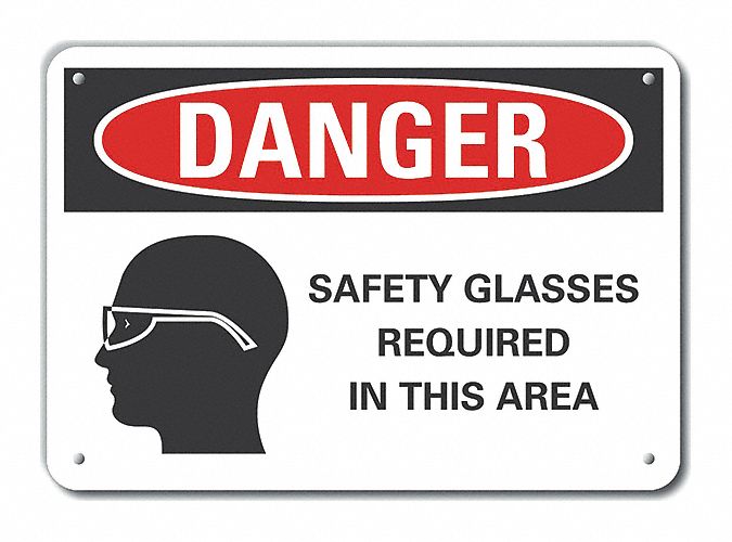 Reflective  Eye  Danger Sign: Aluminum, Mounting Holes Sign Mounting, 7 in x 10 in Nominal Sign Size