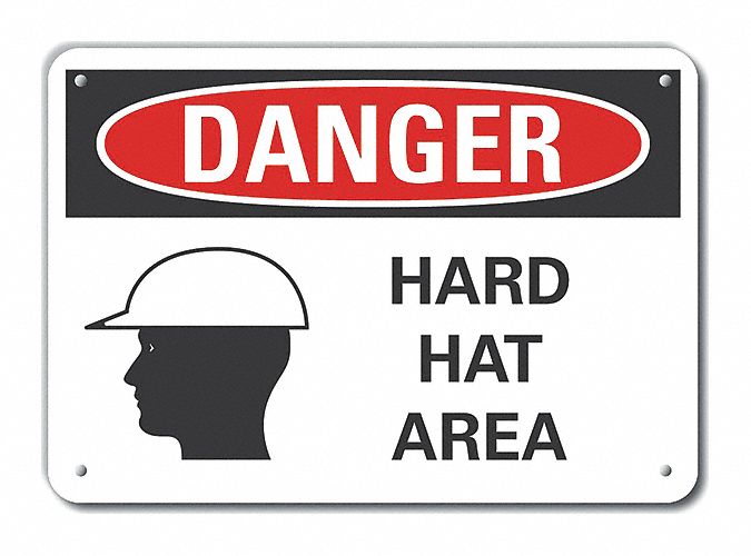 Reflective  Hard Hat Danger Sign: Aluminum, Mounting Holes Sign Mounting, Engineer Grade, Danger