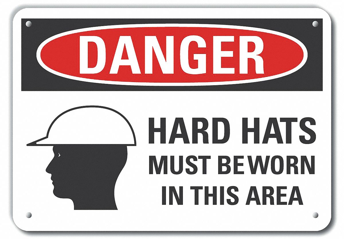 Reflective  Hard Hat Danger Sign: Aluminum, Mounting Holes Sign Mounting, Engineer Grade, Danger