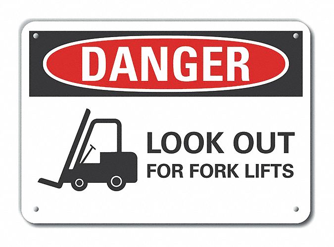 Reflective  Lift Truck Traffic Danger Sign: Aluminum, Mounting Holes Sign Mounting, Engineer Grade