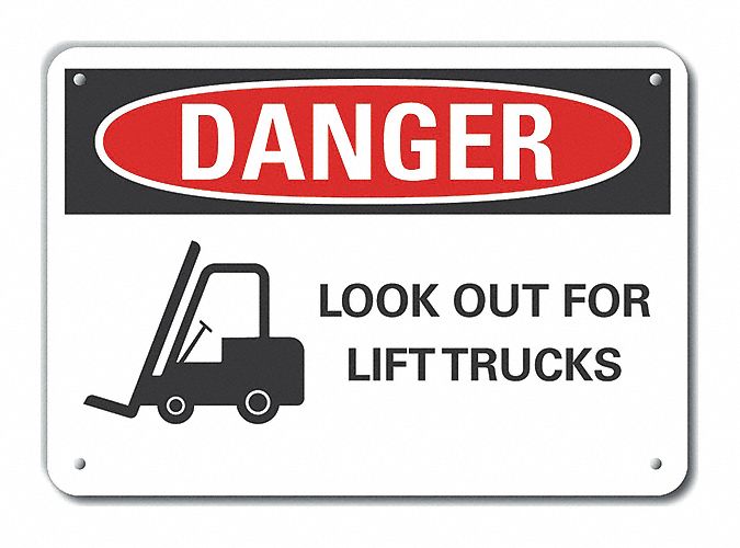 Reflective  Lift Truck Traffic Danger Sign: Aluminum, Mounting Holes Sign Mounting, Engineer Grade