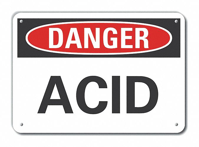 Aluminum Acid Danger Sign: Aluminum, Mounting Holes Sign Mounting, 7 in x 10 in Nominal Sign Size