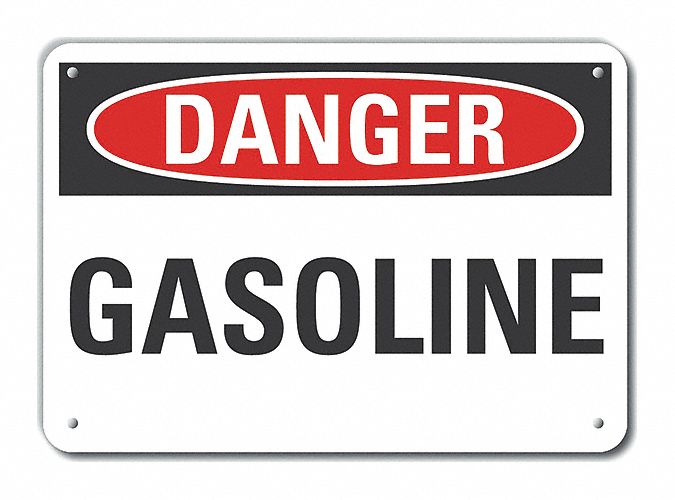 Reflective  Gasoline Danger Sign: Aluminum, Mounting Holes Sign Mounting, Engineer Grade