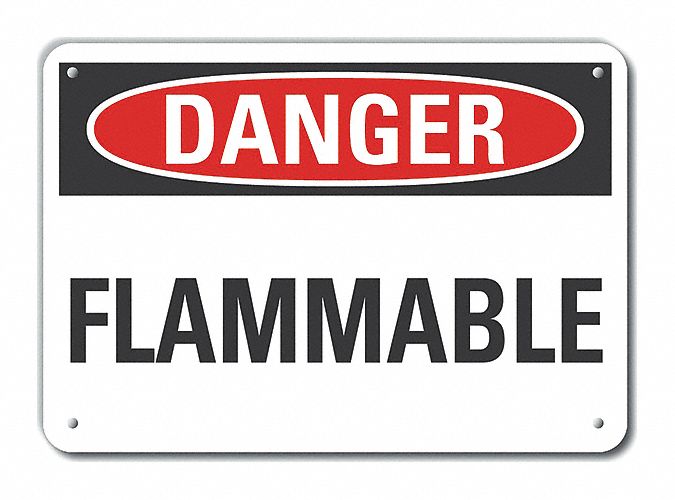 Plastic Flammable Material Danger Sign: Plastic, Mounting Holes Sign Mounting, Not Retroreflective