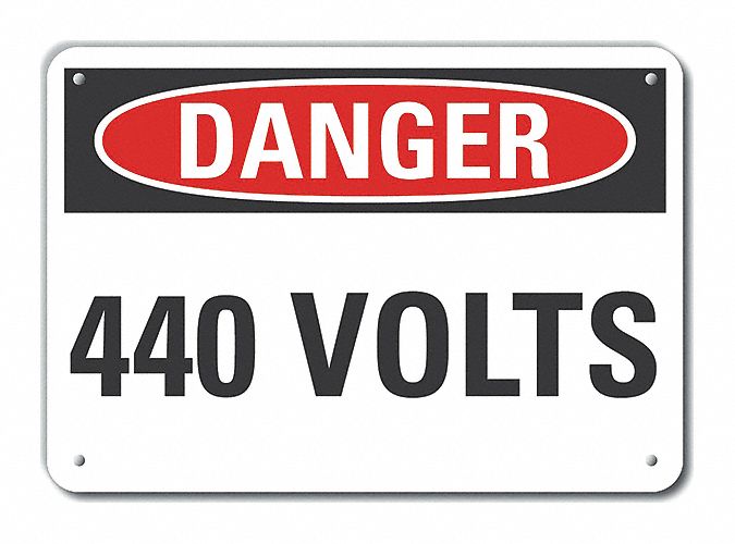 Reflective  Voltage Danger Sign: Aluminum, Mounting Holes Sign Mounting, Engineer Grade, 440 Volts