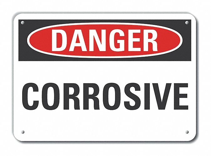 Reflective  Corrosive Materials Danger Sign: Aluminum, Mounting Holes Sign Mounting, Engineer Grade