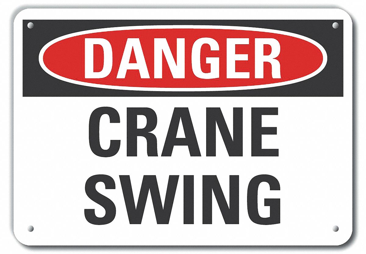 Reflective  Crane & Hoists Danger Sign: Aluminum, Mounting Holes Sign Mounting, Engineer Grade