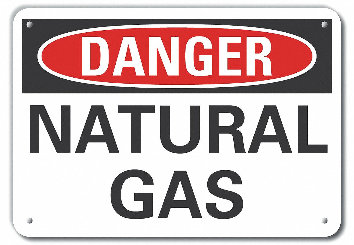 Plastic Natural Gas Danger Sign: Plastic, Mounting Holes Sign Mounting, Not Retroreflective