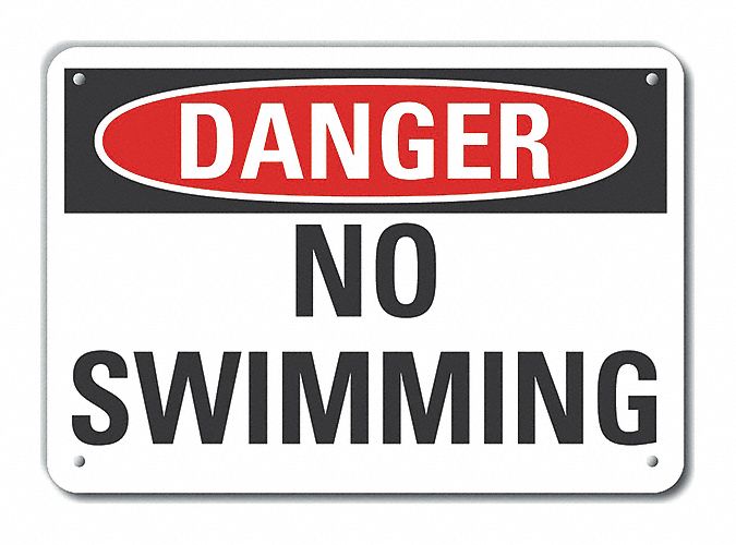 Reflective  No Swimming Danger Sign: Aluminum, Mounting Holes Sign Mounting, Engineer Grade