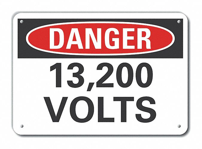 Reflective  Voltage Danger Sign: Aluminum, Mounting Holes Sign Mounting, Engineer Grade
