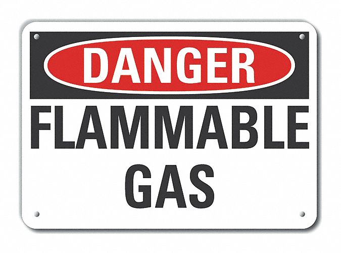 Plastic Flammable Gas Danger Sign: Plastic, Mounting Holes Sign Mounting, Not Retroreflective