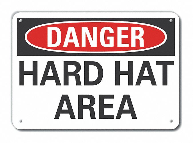 Reflective  Hard Hat Danger Sign: Aluminum, Mounting Holes Sign Mounting, Engineer Grade, Danger