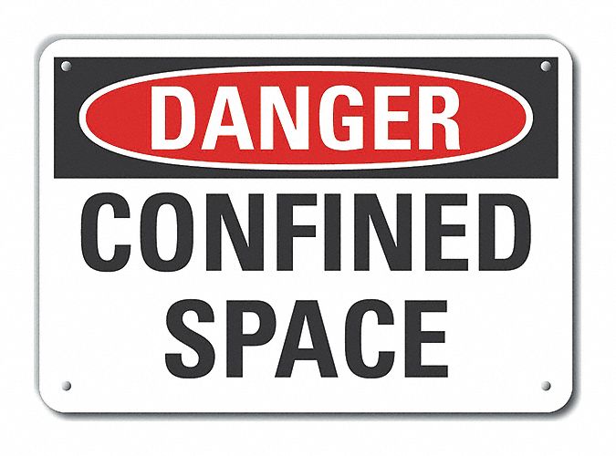 Aluminum Confined Space Danger Sign: Aluminum, Mounting Holes Sign Mounting, Not Retroreflective