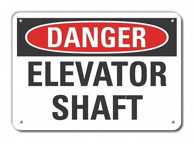 Plastic Elevator Hazard Danger Sign: Plastic, Mounting Holes Sign Mounting, Not Retroreflective