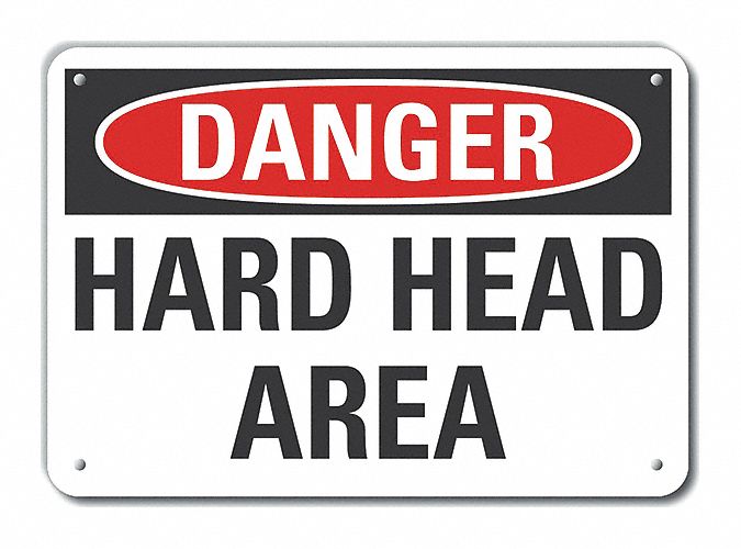Reflective Hard Hat Danger Sign: Aluminum, Mounting Holes Sign Mounting, Engineer Grade