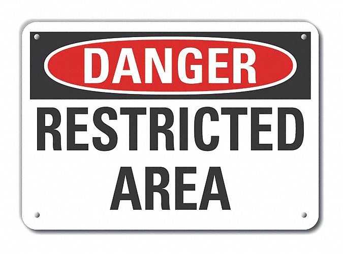Reflective  Restricted Area Danger Sign: Aluminum, Mounting Holes Sign Mounting, Engineer Grade
