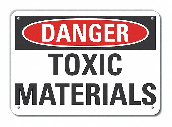 Reflective  Toxic Materials Danger Sign: Aluminum, Mounting Holes Sign Mounting, Engineer Grade