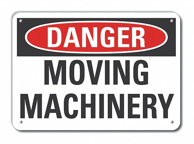Reflective  Moving Machinery Danger Sign: Aluminum, Mounting Holes Sign Mounting, Engineer Grade