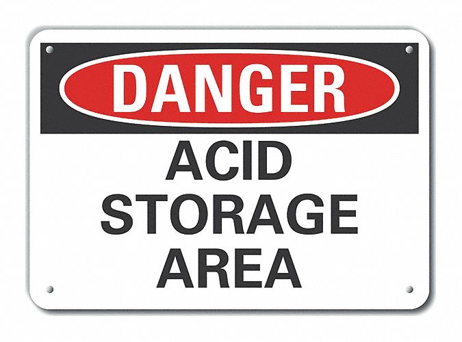Reflective  Acid Danger Sign: Aluminum, Mounting Holes Sign Mounting, Engineer Grade, 0.04 in Thick