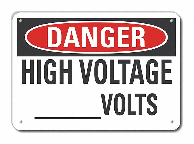 Reflective  High Voltage Danger Sign: Aluminum, Mounting Holes Sign Mounting, Engineer Grade, Danger