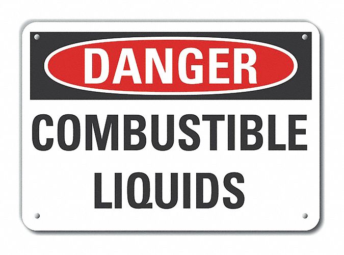 Reflective  Combustible Liquid Danger Sign: Aluminum, Mounting Holes Sign Mounting, Engineer Grade