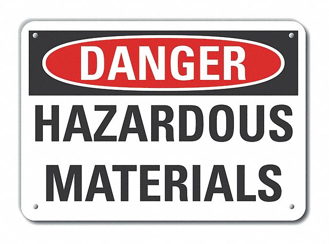 Reflective  Hazardous Materials Danger Sign: Aluminum, Mounting Holes Sign Mounting, Engineer Grade