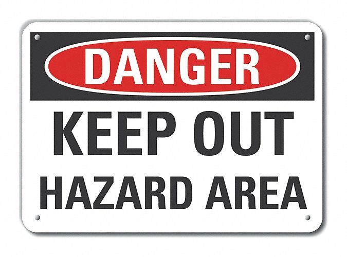 Plastic Hazard Area Danger Sign: Plastic, Mounting Holes Sign Mounting, Not Retroreflective