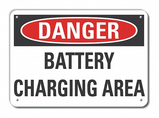 Reflective  Battery Charging Danger Sign: Aluminum, Mounting Holes Sign Mounting, Engineer Grade